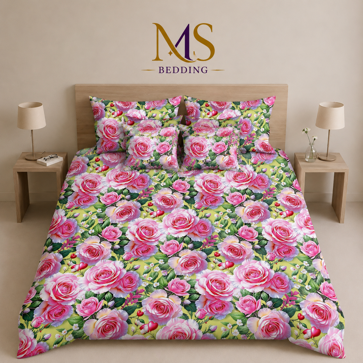 Romantic Pink Rose Floral Printed Bed Sheet