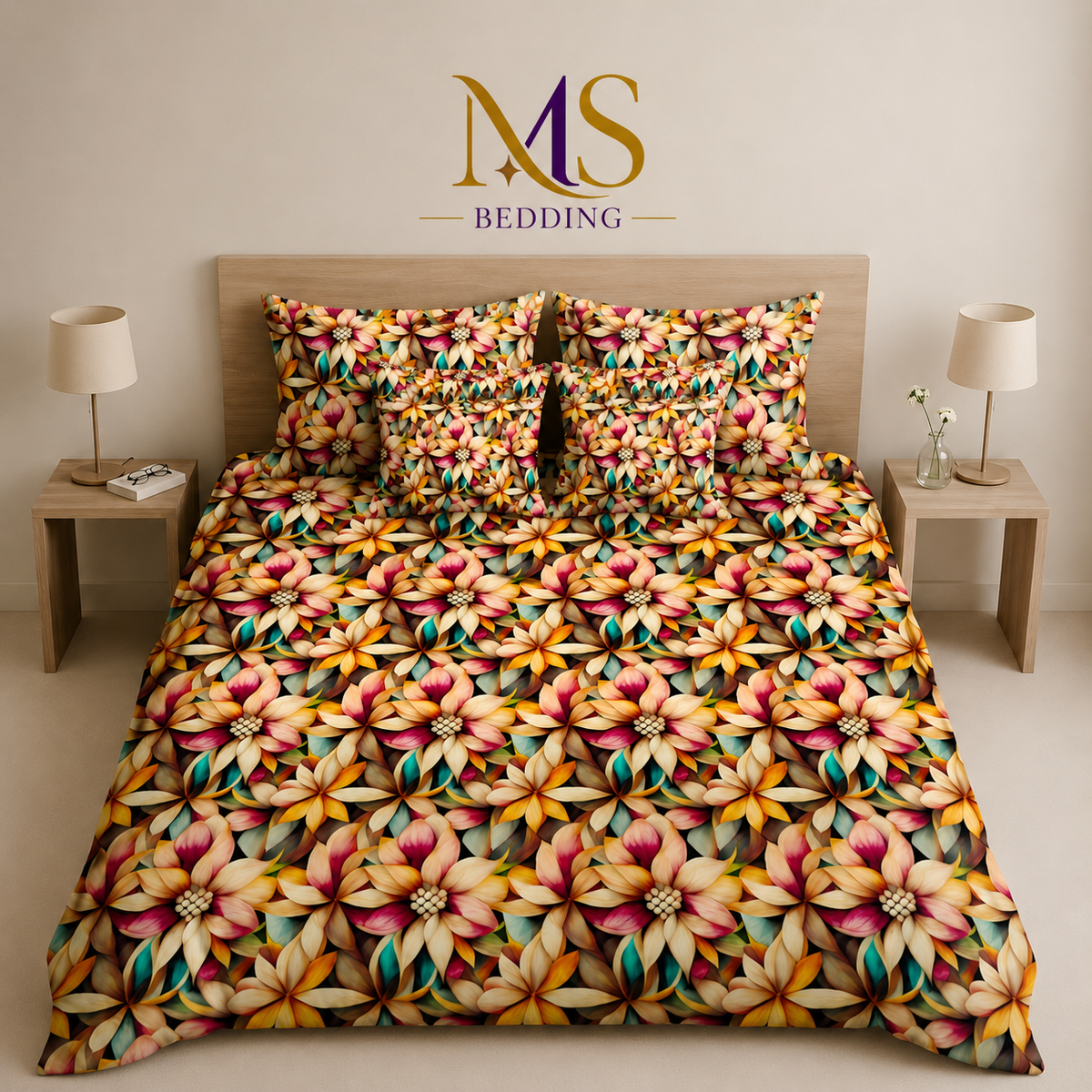 Tropical Floral Printed Bed Sheet Set (6 Pcs)