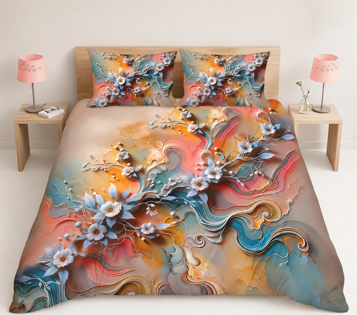 Printed Abstract Wave Bed Sheet Set