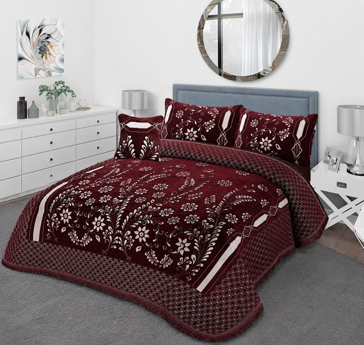 Premium Velvet Bridal Bedspread Set