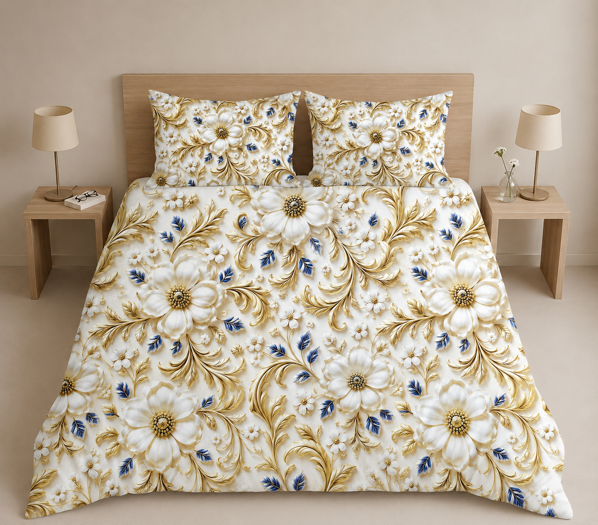 Royal Gold 3D Floral Bedding Set